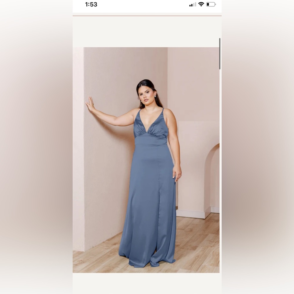 Revelry Carmen satin dress- indie blue (size 2)